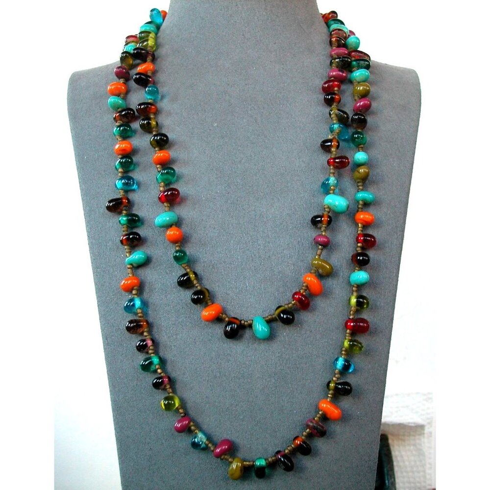 44" Multi-Colored Glass Bead Necklace Single Strand